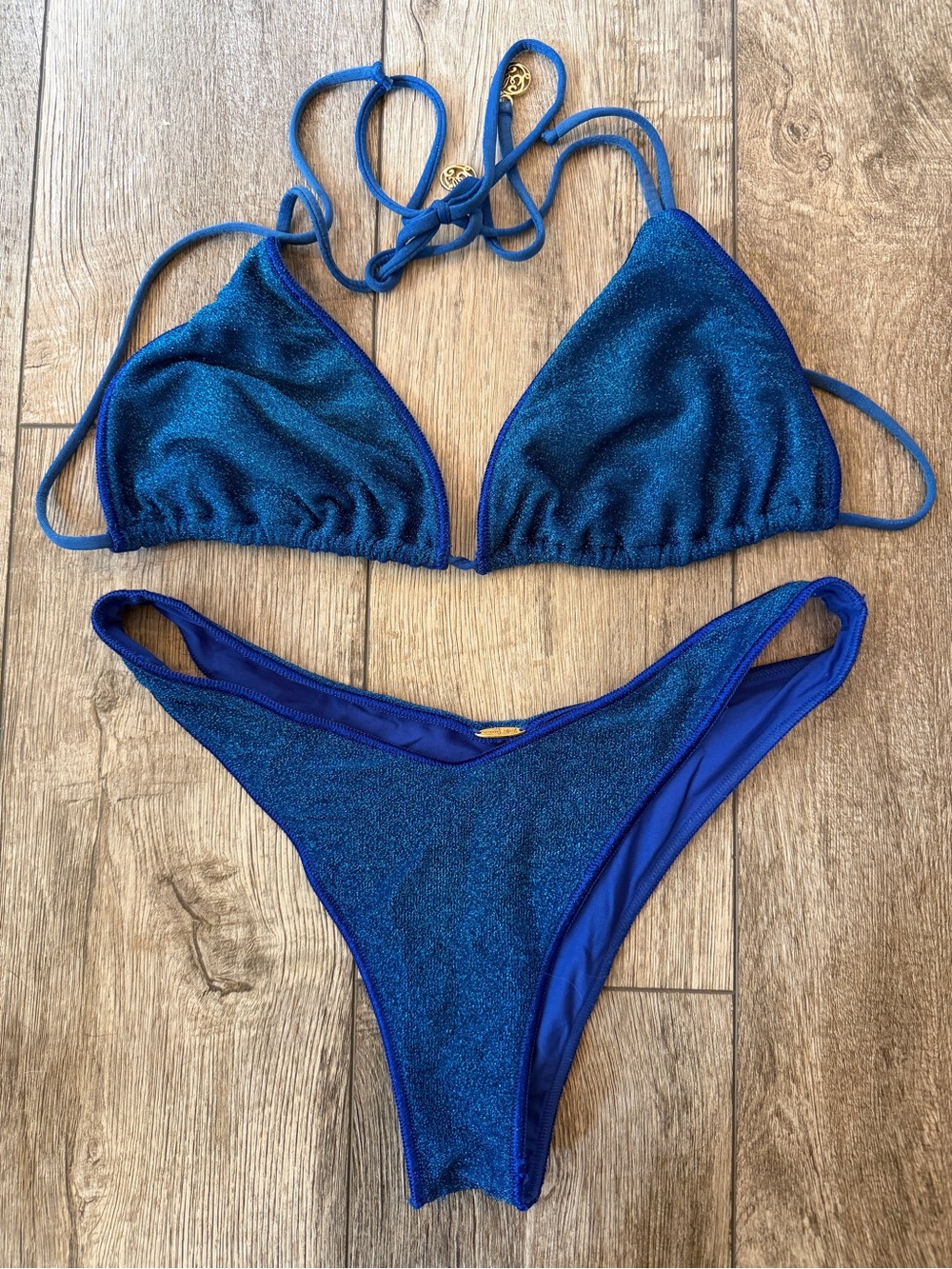 Luli Fama Royal Blue Sparkle Triangle Bikini XL